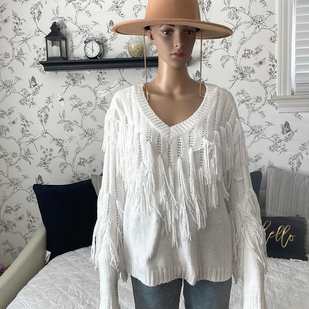 White Fringe Sweater